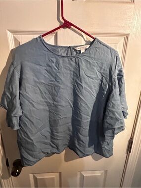 POPSUGAR Light Blue Ruffle Sleeve Blouse